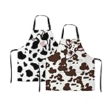 2 Piece Kitchen Cow Bib Aprons for Men and Women, Adjustable Neck Bands Waterproof Aprons with...