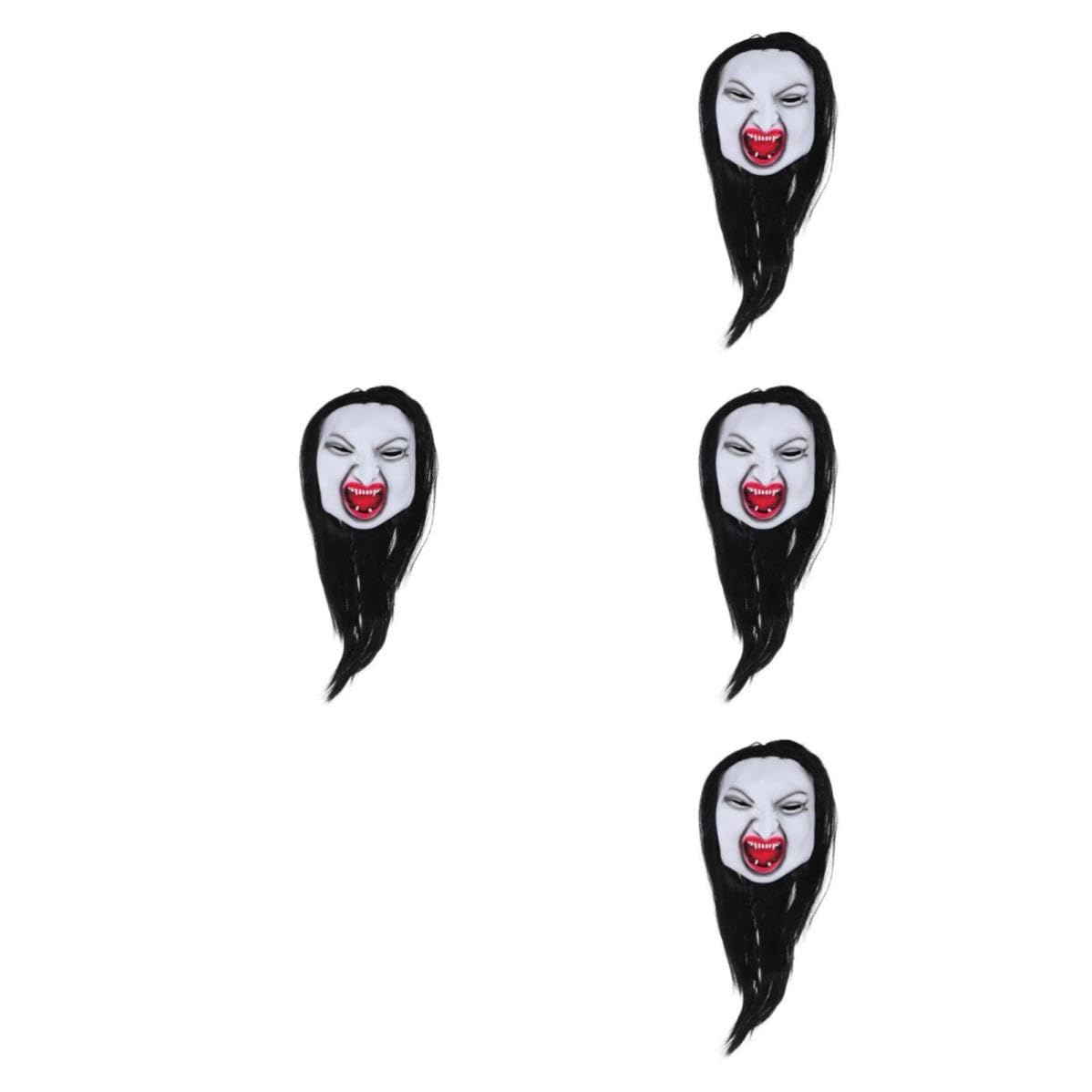 Tofficu 4 Pezzi Maschera Spaventosa Realistica Donna Fantasma con Chioma Lunghi