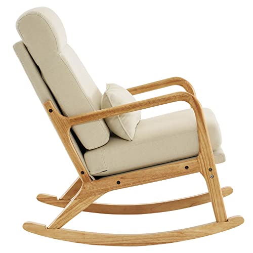 Lestar Rocking Chair Upholstered Fabric Rocking Armchair Indoor With High Backrest Glider Chairs And Lumbar Pillow For Living Room (Beige) #TOP5