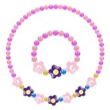 Gjinxi Flower Jewelry Set, Cute Flower Beads Necklace Bracelet, 2 Piece Dress up Gift Accessories Stretchy Chunky Costume Jewelry Present, Play Accessories
