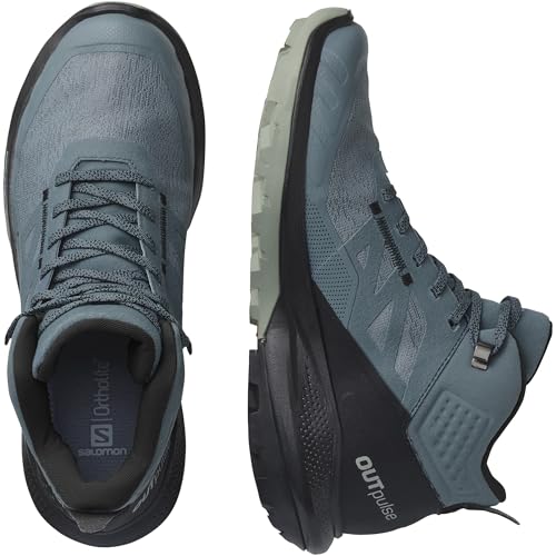 Salomon Women's OUTPULSE Mid Gore-Tex Hiking Boots for Women, Stormy Weather/Black/Wrought Iron, 9