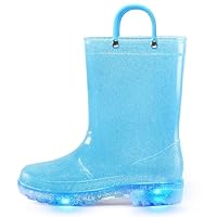 K KomForme Kids Rain Boots, Waterproof Light up Boots with Easy-on Handles