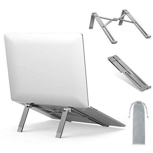 Preisvergleich Produktbild Aluminium faltbarer Laptop Ständer(kommt mit eine kostenlose Aufbewahrungstasche), Ergonomischer Notebook Ständer, Tragbarer Laptopständer kompatibel mit iPad, MacBook, Dell, HP usw, Space Grau
