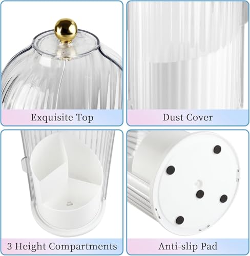 Image of 360Rotating Makeup Brushes holder with Lid，Make Up Organizers and Storage for Vanity Countertop or Bedroom Dresser (Transperent)