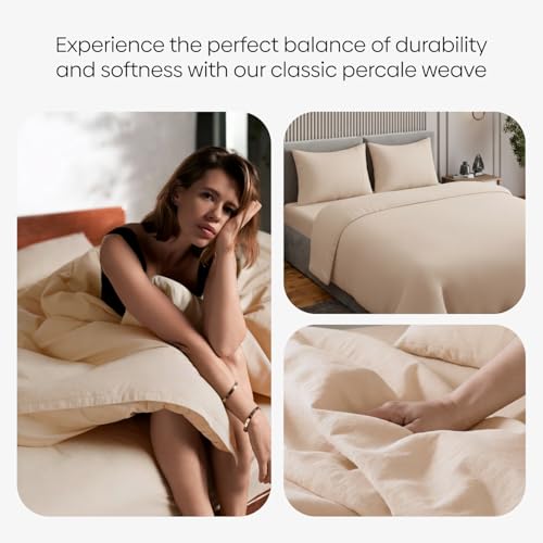 Image of Haus and Kinder Bedsheet King Size, 300 TC 100% Organic Cotton Percale Weave, Flat Bedsheet for King Size Bed with 2 Pillow Covers - Marrow Stitch Detaling (Coastal Calm, 108 * 108 Size)