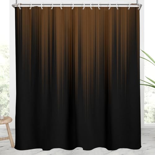 Image of AAtter Brown and Black Shower Curtain Abstract Dark Ombre Minimalist Gothic Cool Unique Mens Terracotta Striped Art Extra Long XL Large Home Bathroom Decor Bathtub Set with 12 Hooks, 72x84, Modern