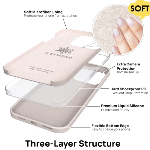 Icesword Iphone 14 Pro Max Case Stone, Liquid Silicone Shockproof Phone Case Cover, Light Beige Tan Cream Warm Sand Pearl Cute, Drop Protective (Soft Anti-Scratch Microfiber Lining) 6.7" 14Pm - Stone #TOP2