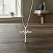 Jewelili Yellow Gold over Sterling Silver Cross Heart Pendant Necklace | 1/10 CTTW Natural White Round Diamonds | 18