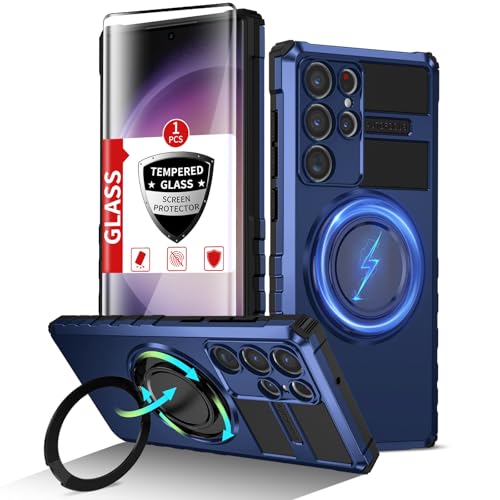 IYTRRYH for Samsung Galaxy S23 Ultra Case Compatible Wireless Charging Magnetic,with Screen Protector,for S23Ultra Phone Case with 360°Stand Ring Military Grade Shockproof Heavy Duty Protection Blue