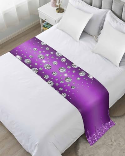 Bed Runner Purple Diamond Bedding Scarves Soft Decorative Bed Flag Luxury Bling Water Drop Bed Runners for Queen Size Bed Home Hotel Bedroom Decor Bed Throws for Foot of Bed Scarf Protector 20x83