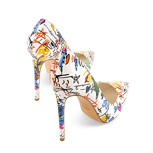 Image of Richealnana Women's Sexy Party High Heels Pointed Toe Slip On Stiletto Pumps Graffiti Size8