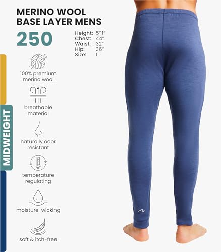 Image of Merino Wool Base Layer Mens Bottom Pants 100% Merino Wool Heavyweight, Midweight, Lite Thermal Underwear Long Johns and Socks