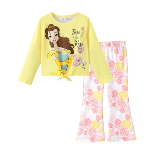Image of Disney Frozen Princess Minnie Stitch Girl Clothes Long Sleeve Knot Front Sweatshirt Flare Pants Fall 2 Piece Outfit 2-9Y