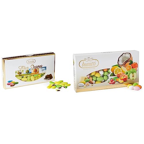 Buratti Confetti Dragées au Chocolat Été 1 Kg & Dragées Cœur Tout Fruit, goûts Assortis Tendresses Fruits Variés Colorés 1 Kg