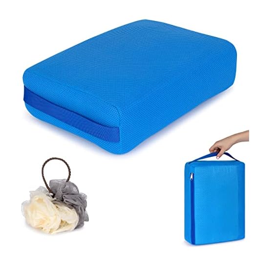 Hot Tub Booster Seat Cushion Pillow Gift Set for Indoor or Outdoor Use – Submersible, Quick Dry Weighted Spa Seat Pillow with Non-Slip Micro Dot Bottom + Bonus Mesh Shower Loofah and Travel Case
