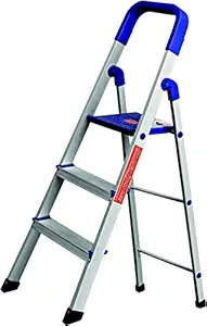 CIPLAPLAST 3 Step Ladder For Home Use | Aluminium Ladder | Ladder For Home Aluminium Foldable | Stairs For Home Use | Foldable Aluminium Ladder for Home with Scratch Resistant | Anti Skid Shoes and Extra Strong Wide Steps | Home Pro 3 Steps ( 5 Years Warranty) - GEC-L3 (Silver & Blue)