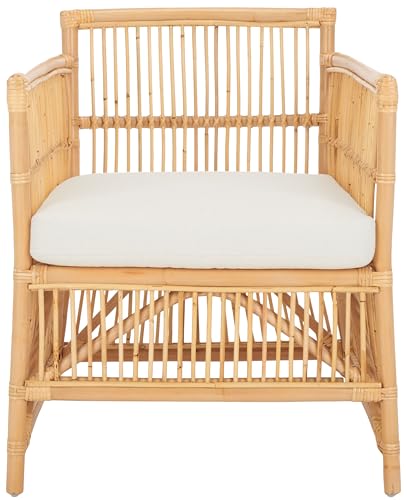 SAFAVIEH Home Collection Alvis Tropical Coastal Natural Rattan Accent Chair with Cushion (Fully Assembled)