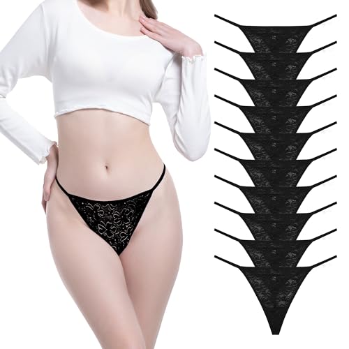 Image of Pack 10 G-String Underwear for Women Lace Thongs Panties, Assorted Different Lace Pattern & Colors