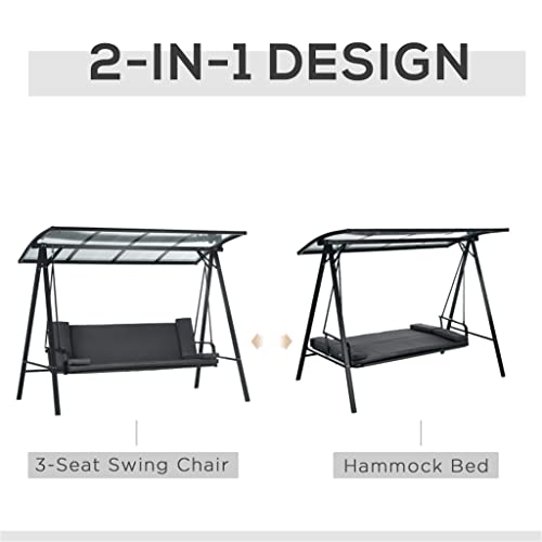 Ljmxe 3-Seat Patio Swing Chair, Convertible Swing Hammock Bed With Cushions, Adjustable Canopy Sunshade Roof Gray #TOP3