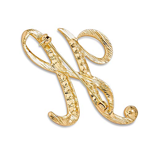 Large Statement Abc Pave Crystal Cursive Script Monogram Letters Alphabet Initial H Scarf Lapel Pin Brooch For Women Yellow Gold Plated #TOP1