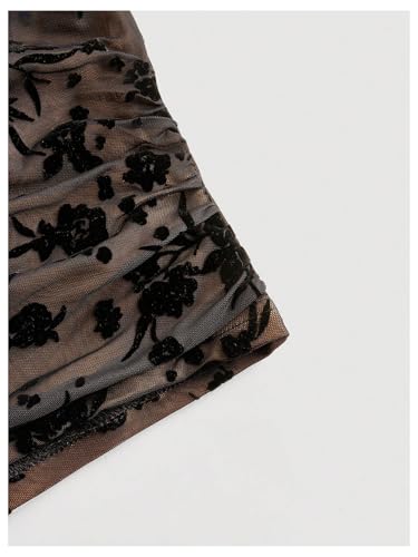 Milumia Women's Floral Mesh Cowl Neck Cami Top Spaghetti Straps Cropped Tops3