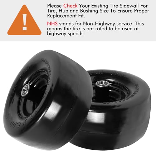 Image of 2 Pack 11x6.00-5 Flat Free Lawn Mower Tires & Wheel Assembly, Universal Fit, 5.9 inch-8.1 inch Centered Hub, 5 /8 inch & 3 /4 inch Bearings, Turf Tires for Lawn Mowers & Tractors
