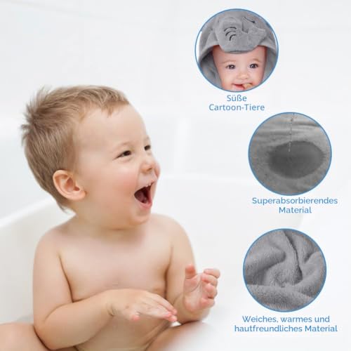 Aolso Kapuzenhandtuch Baby, 80 x 80 cm, Baby Badetuch Set, Babyhandtuch mit Kapuze, Bademantel aus Korallenvliesfür… – Ansicht 3