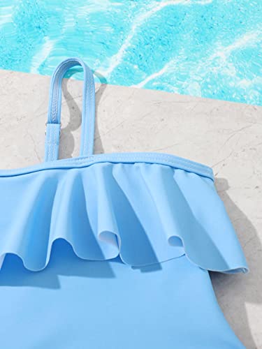 OYOANGLE Girl's Plants Print One Piece Swimsuits Ruffle Trim Asymmetrical Neck Cut Out Bathing Suits3