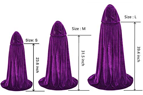 Kids Velvet Cloak Cape With Hooded For Halloween Christmas Cosplay Costumes (M, Purple) - Thumbnail 2