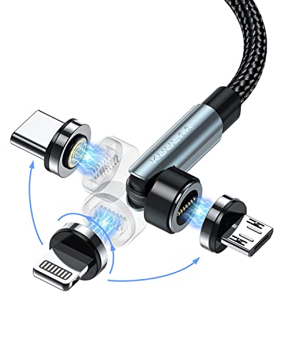 Kuulaa Câble de charge magnétique 7 broches 2 m, rotation 360° et 180° – Charge rapide 3A et transfert de données pour Type-C, Micro USB, iPhone/iPad