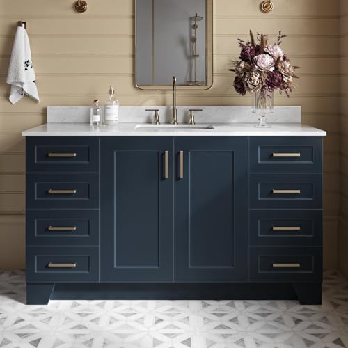 ARIEL 61" Midnight Blue Bathroom Vanity, Italian Carrara Marble Countertop