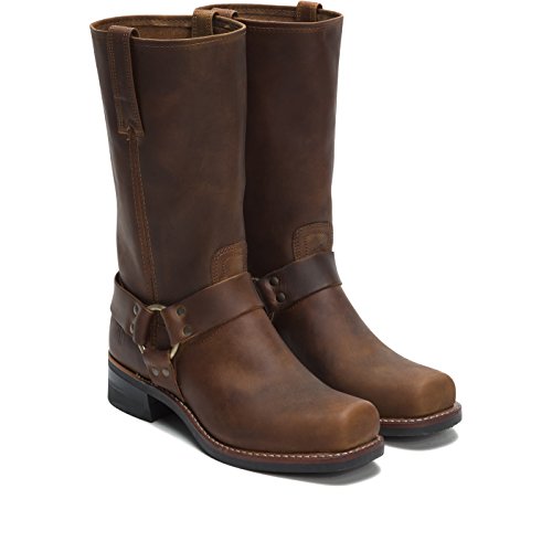 Image of Frye Harness 12R Boots for Men with Oiled-Leather Upper, Siped Outsole with Stacked Leather Heel, and Nickel & Brass Hardware - 12 inch Shaft Height