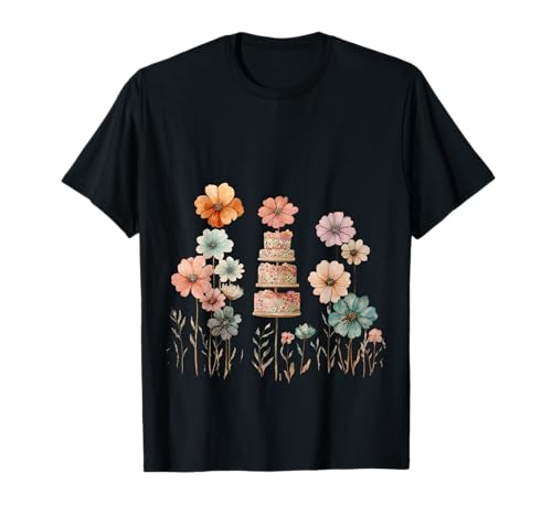 Floral Cake Art with Watercolor Flowers for Wedding T-Shirt