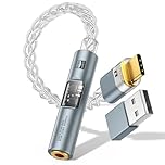 MoKo Adaptateur Audio USB C vers 3,5 mm - Double Puce CX31993 MAX97220 DAC et Amplificateur HiFi, Adaptateur Jack 3,5 mm de Type C vers Casque pour Android iPhone iPad Mac Windows Switch PS5, Gris