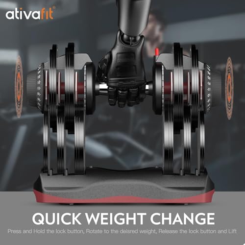 Image of ATIVAFIT Adjustable Dumbbell Set of 2, 5-88LB Quick Dial Free Weights with Double Safety Lock, Anti-Slip Steel Handle & Storage Box, Space Saving Home Gym Equipment for Full Body Strength Training, Suitable for Home Fitness Users