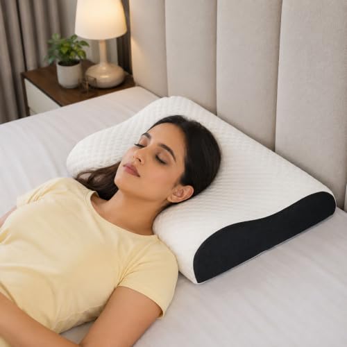Image of Rylan Cervical Memory Foam Pillow for Neck Support | 2-Year Manufacturing Warranty | Orthopedic Contour Pillow for Cervical Spine Alignment & Shoulder Support | Made in India