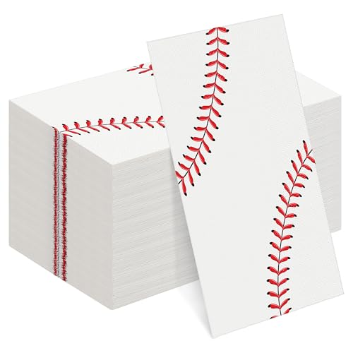 Kochorie 96 Pieces Baseball Napkins 7.8 x 4.3 Inches Paper Baseball Party Decorations Disposable Baseball Themed Party Supplies Baseball Pattern Cocktail Napkins for Baseball Party Sports Birthday