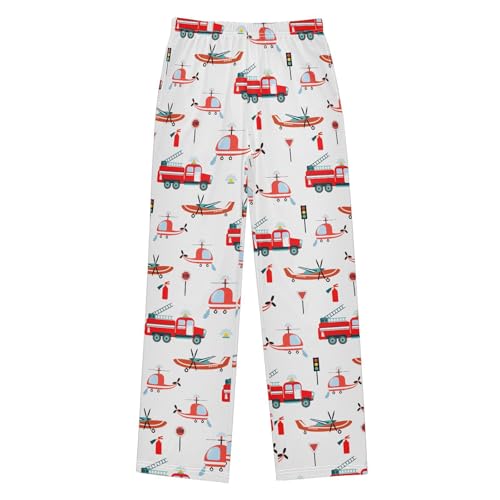 ZZXXB Helicopter Fire Truck Boys Long Pants Soft Trousers Elastic Waist Kids Lounge Bottoms with Pockets S-XL