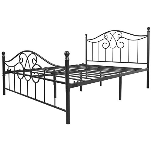 Tuseer Metal Bed Frame Queen Size With Vintage Headboard And Footboard Platform Base Wrought Iron Bed Frame Black #TOP5