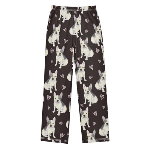 Boys' Pants Bulldog and Heart Black Long Bottoms Jogger Pants Elastic Waist Trousers with Pockets S-XL
