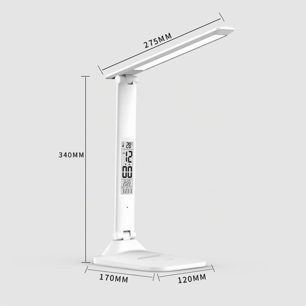 KISUFU Lampe de Bureau LED, 3 Couleurs Contrôle Tactile Portable Pliable chevet Lampe Lecture Protection des Yeux Avec Port USB et Fonction Minuterie/Température/date.