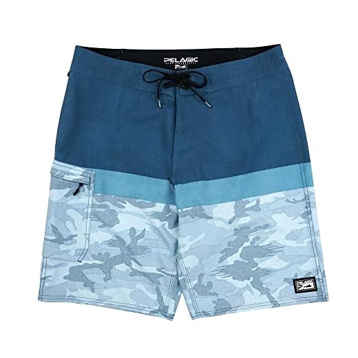 PELAGIC Blue Water Camo Fishing Shorts Size 32 Slate Fish Camo
