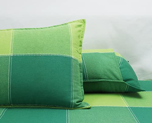Image of AIRWILL, 200GSM Handloom Cotton Double Bedsheet with 2 Pillow Covers (4-Way Green)