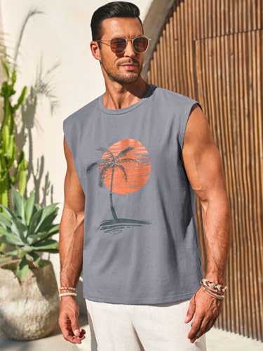 Runcati Mens Sleeveless Tank Tops Workout Gym Muscle Shirts Palm Tree Vintage Hawaiian Summer Beach T Shirts3