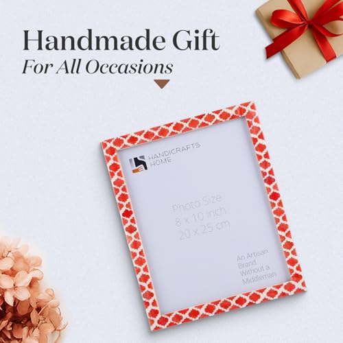 Image of Handicrafts Home Red & White Vintage Photo Frames for Wall or Tabletop Display, 8x10 Picture Frame Set of 2,Boho Farmhouse Gallery Wall Frame Set, Artisan Handmade Home Decor, Handmade Moroccan Frame