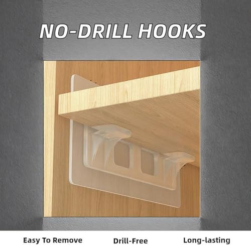 Image of Self Adhesive Hooks for Wall Heavy Duty - 10kg Load Capacity Waterproof Transparent Wall Hooks for Hanging - No Drilling Nail (ProHold Hoo (abinet Shelf Supports Pack of 4)