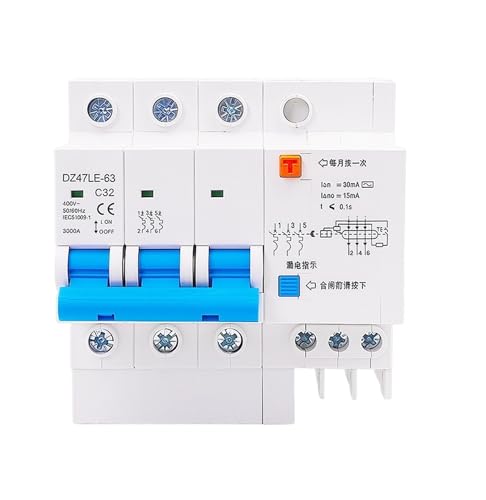 Disjoncteur différentiel 50A 3P DZ47LE-63 protection surcharge réseau 400V