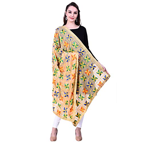 Women's Embroidered Hand Work Phulkari Chiffon Dupatta Chunni Scarf3