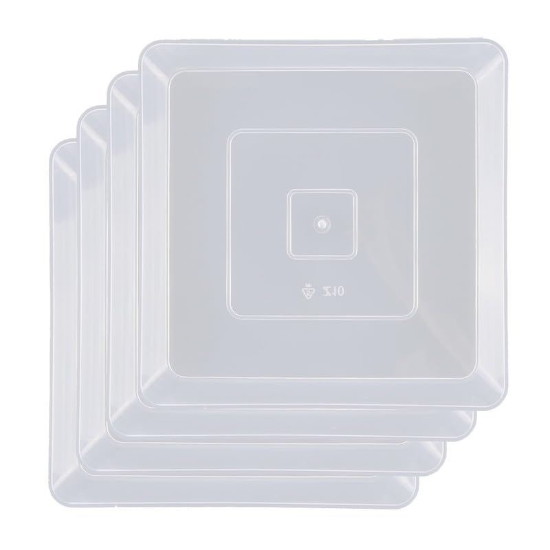 Globellapro 4 Pieces Square Plant Saucers For Pots 15.5CM Clear Flower Pot Saucers Drip Trays for Garden/Balcony/Indoor Outdoor