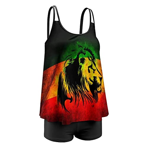 Jamaican Lion Flag Two Piece Plus Size Tankini Suit for Women Swimdress Bathing Suits with Shorts3
